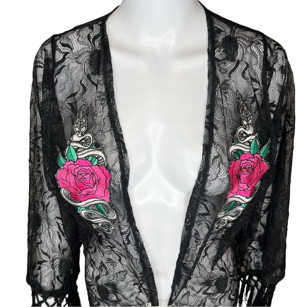 Disturbia Black Kimono Lace Maxi Snake Shaw XS - Picture 2 of 6
